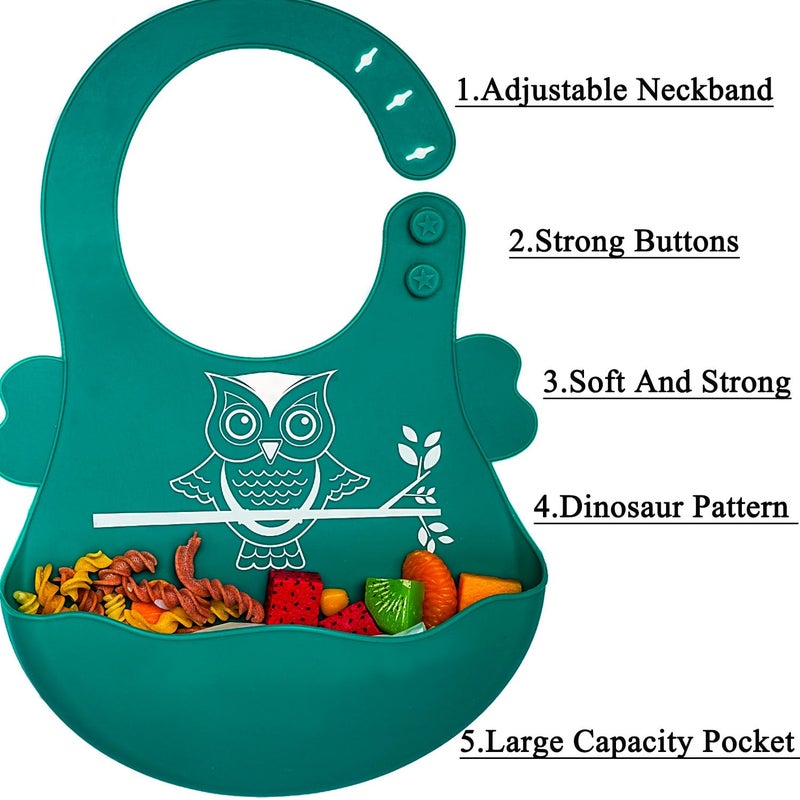 NICINGU Silicone Feeding Set, Baby Led Weaning Supplies - Suction Plate and Bowl Set, Toddler Self Feeding Dish with Spoons, Forks, Sippy Cup and Adjustable Bib for 6+ Months - Blue - Image 5